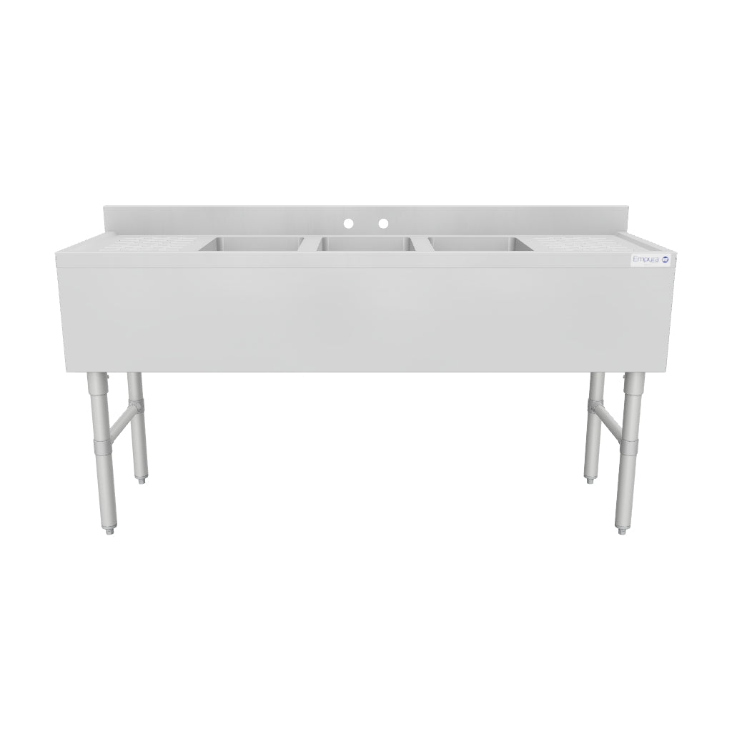Empura Stainless EB3B101410LR 60 Inch Underbar Sink with 3 Bowls