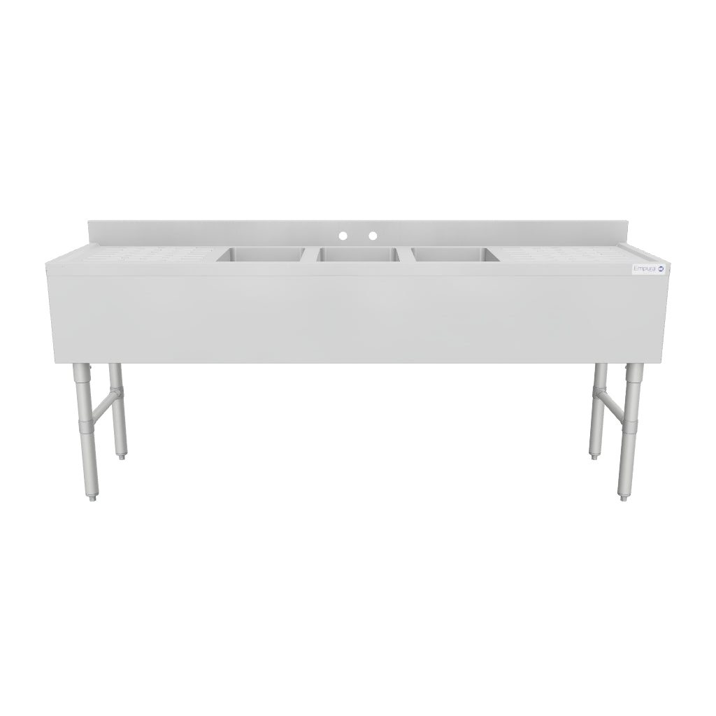 Empura Stainless EB3B101410LR19 72 Inch Underbar Sink 3 Compartment with Drainboards