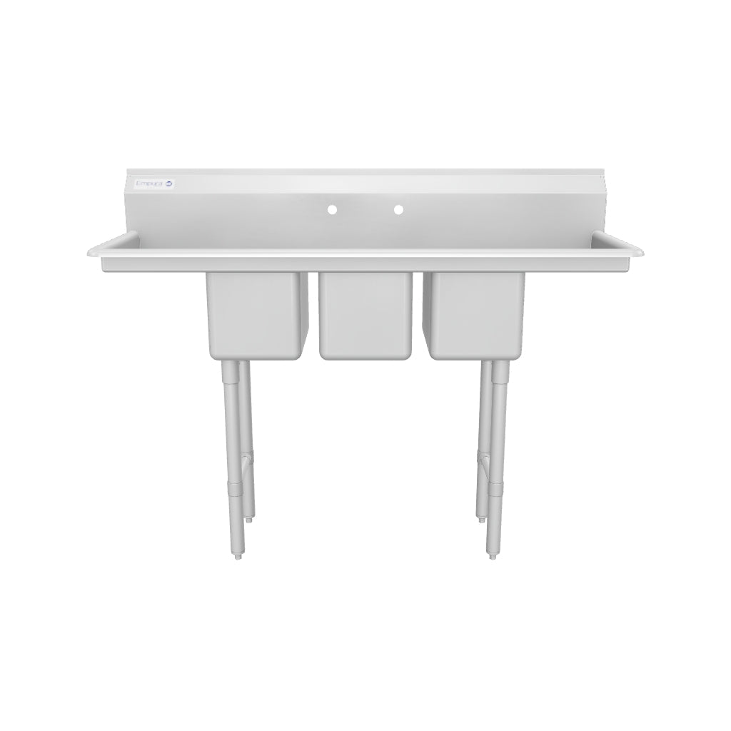 Empura Stainless EHD31014LR12 58 Inch Sink with Three Bowls and Two Drainboards