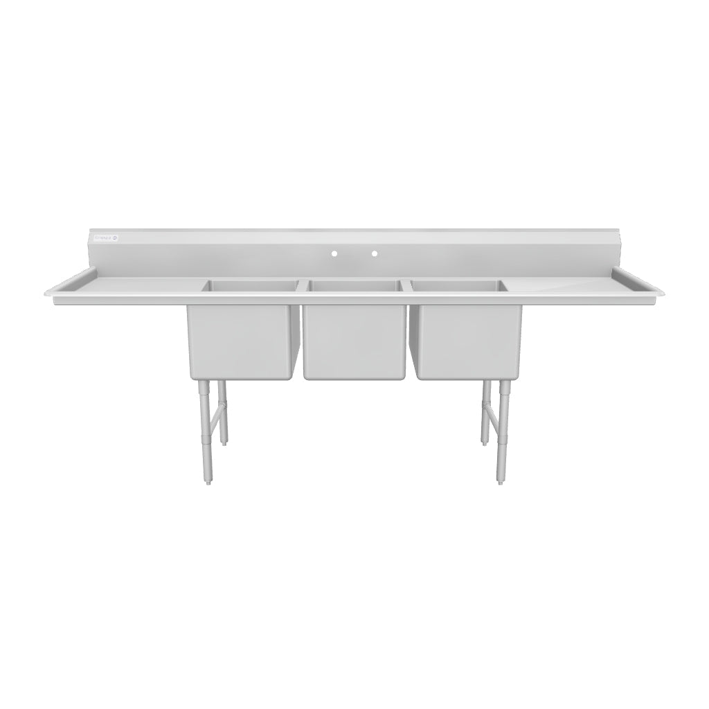 Empura Stainless EHD31824LR24 106 Inch Sink Heavy Duty 16 Gauge 3 Bowl with Drainboards