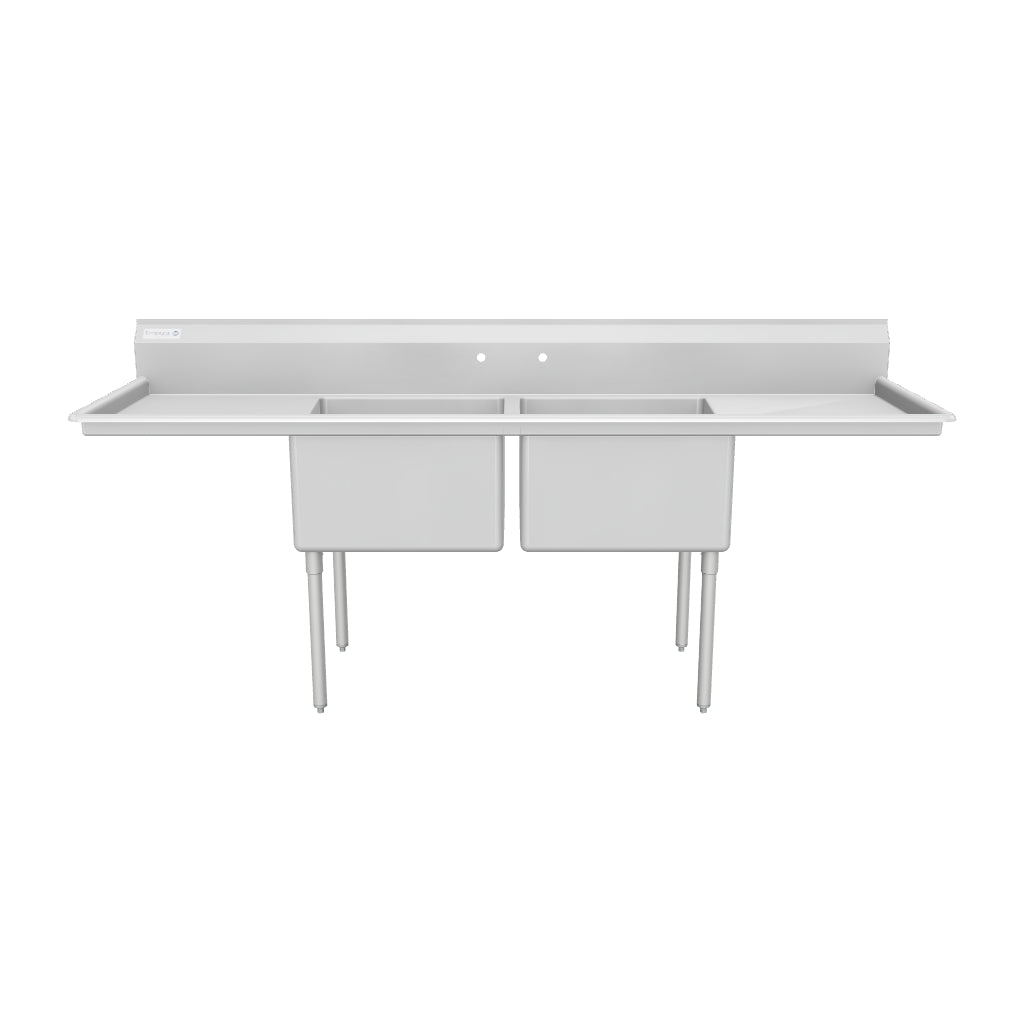 Empura Stainless ESD22424LR24 Sink 98 Inch Two Compartment 18 Gauge with Drainboards
