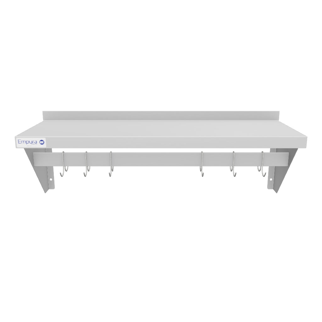 Empura Stainless E-WPS-1236 36 Inch Pot Rack Wall Mounted with Shelf and Hooks