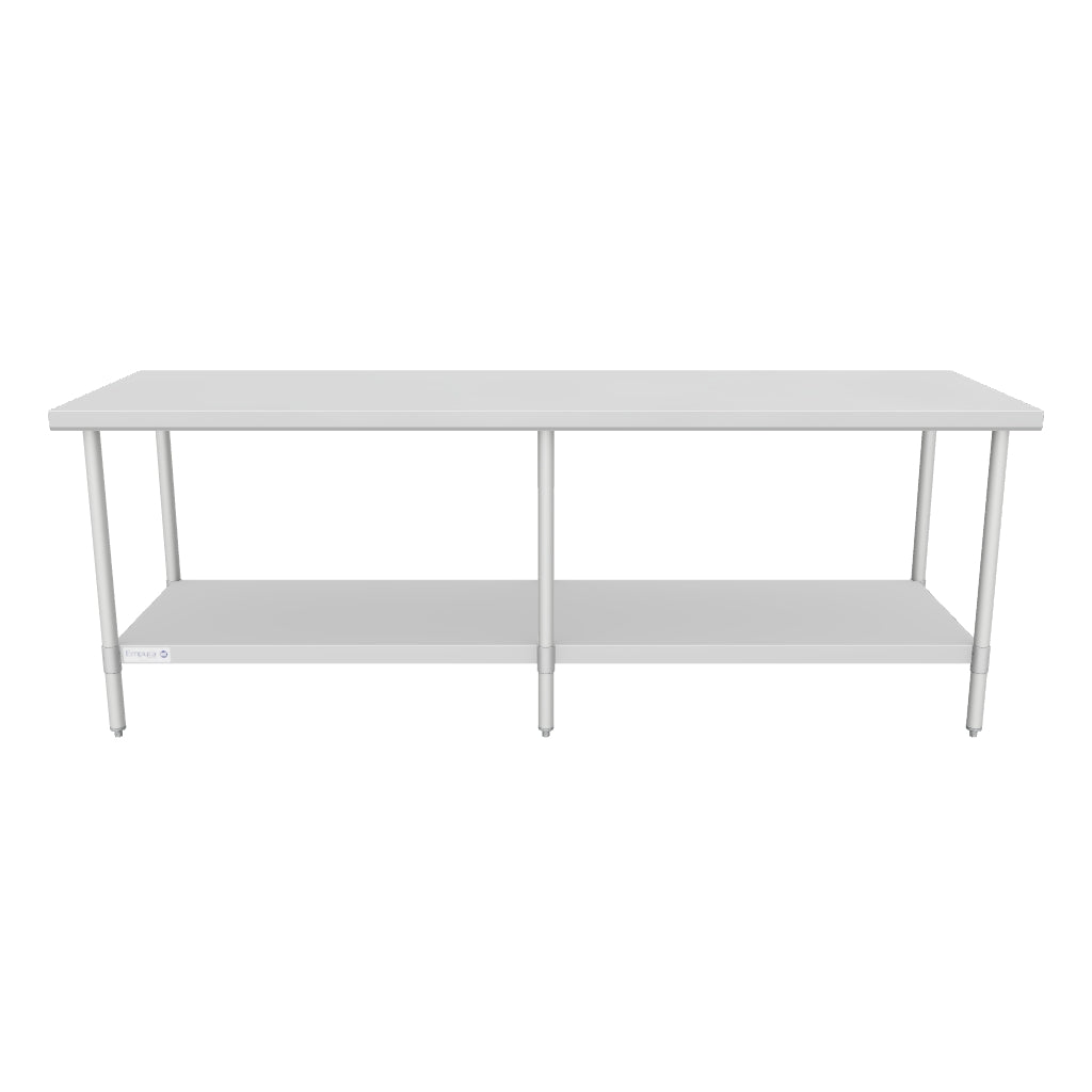 Empura WT3096 96 Inch Stainless Steel Work Table Standard Duty with Adjustable Feet
