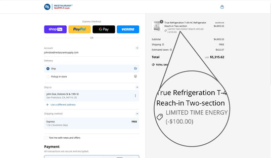 restaurant supply energy rebates checkout