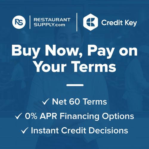 promotional graphic for restaurant supply and credit key with financing options text