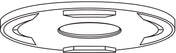 Black and white line drawing of a round, disk-shaped Advance Retainer Nut from a Vitamix Advance container, featuring three rectangular notches around the edge and a raised circular center. The perspective is from below, highlighting the underside details.