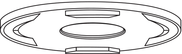 Black and white line drawing of a round, disk-shaped Advance Retainer Nut from a Vitamix Advance container, featuring three rectangular notches around the edge and a raised circular center. The perspective is from below, highlighting the underside details.
