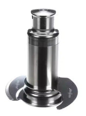 A stainless steel can opener with a cylindrical handle and fine serrated blade at the base, designed for safely and cleanly removing can lids. The tool, reminiscent of a Robot Coupe stainless steel S blade, is photographed against a white background.