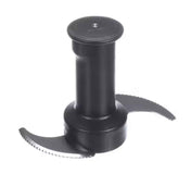 A black plastic and metal food processor blade attachment with two curved, serrated blades extending from a central cylindrical hub. This Robot Coupe accessory is designed to fit into a food processor for chopping or mixing.