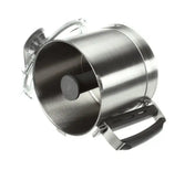 A BLIXER 4 stainless steel Bowl Assembly with a transparent lid and black handle, shown tilted on its side. The bowl features a central black knob, and the partially open lid reveals the interior. Background is plain white.