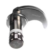 A close-up of a curved, metallic surgical instrument with a fine serrated edge and dual-edged blades, featuring a cylindrical handle—reminiscent of advanced Blade Assembly—positioned against a plain white background. The tool appears clean and precise in design.