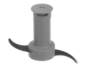 A gray plastic "S" Blade Assembly with two curved, sharp metal blades featuring a coarse serrated edge extends from opposite sides near the base. The central cylindrical shaft ensures secure attachment inside a BLIXER 3 food processor.