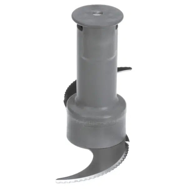 A replacement "S" Blade Assembly with two curved, fine serrated edge metal blades on a gray plastic hub and cylindrical stem, designed for BLIXER 4 food processors—ideal for precise chopping or slicing tasks.