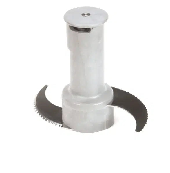 A stainless steel S Blade Assembly for the BLIXER 4 food processor, featuring two curved, sharp-edged arms—one serrated and one smooth—attached to a central cylindrical hub with a disc-shaped top, shown on a white background.