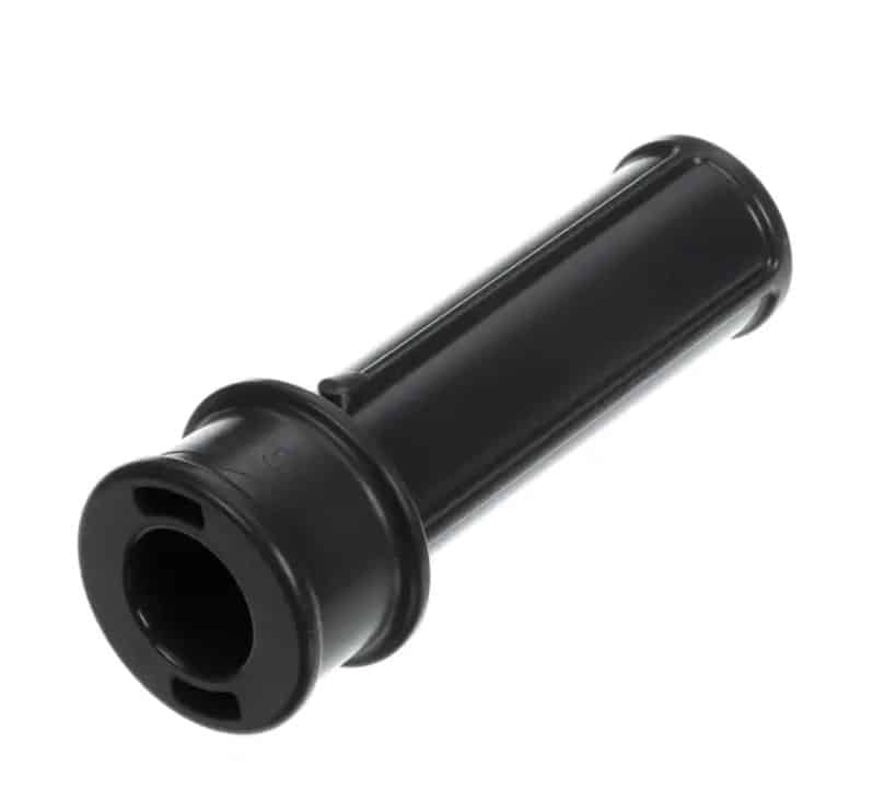 A black plastic Exactitube throttle tube with a cylindrical shape, open ends, and grooves along its length. The wider flange near one end indicates where it attaches to a CL 50 motorcycle handlebar for grip and throttle control. The background is plain white.