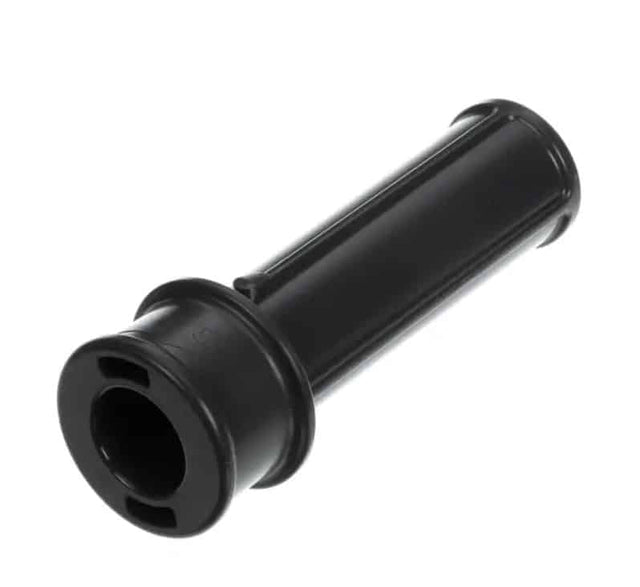 A black plastic Exactitube throttle tube with a cylindrical shape, open ends, and grooves along its length. The wider flange near one end indicates where it attaches to a CL 50 motorcycle handlebar for grip and throttle control. The background is plain white.