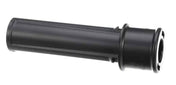 A black cylindrical Exactitube motorcycle throttle tube with a flange on one end and slots for cable attachment on the other, displayed on a white background.