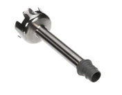 A metal cylindrical component, likely part of an MMP160VV immersion blender Bell Cover Assembly, with a smooth shaft, rounded head featuring four symmetrical prongs or notches, and a gray ribbed plastic tip at the opposite end, photographed on a white background.