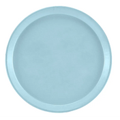 A round, flat, light blue fiberglass tray with a slightly raised rim is shown from a top-down view against a white background. The smooth surface and simple design give this dishwasher safe Serving Camtray a clean, minimalist appearance.