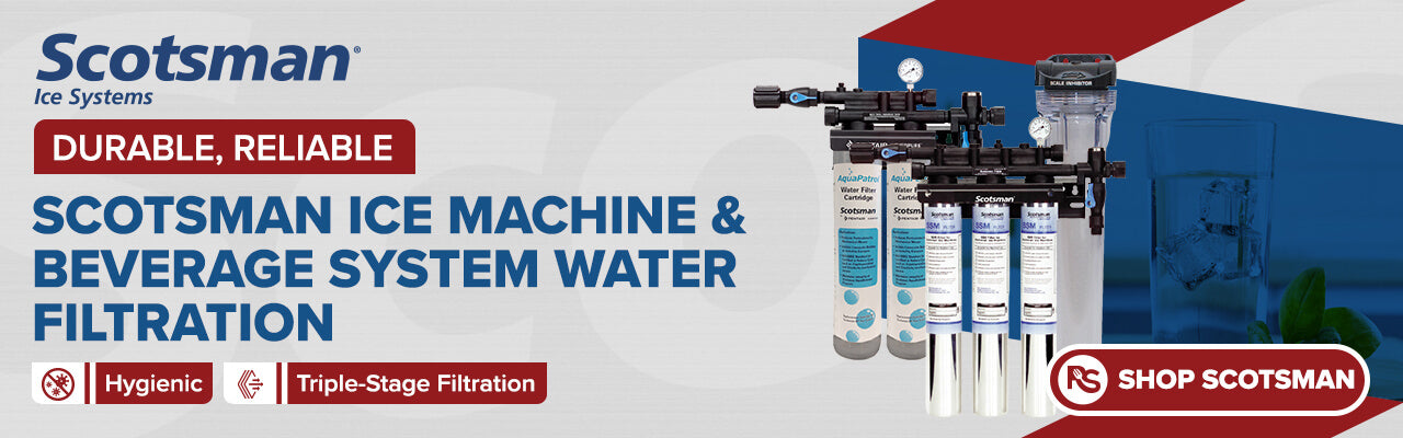 Scotsman ice machine water filtration system featuring triple-stage filtration for hygienic ice production and improved beverage quality.