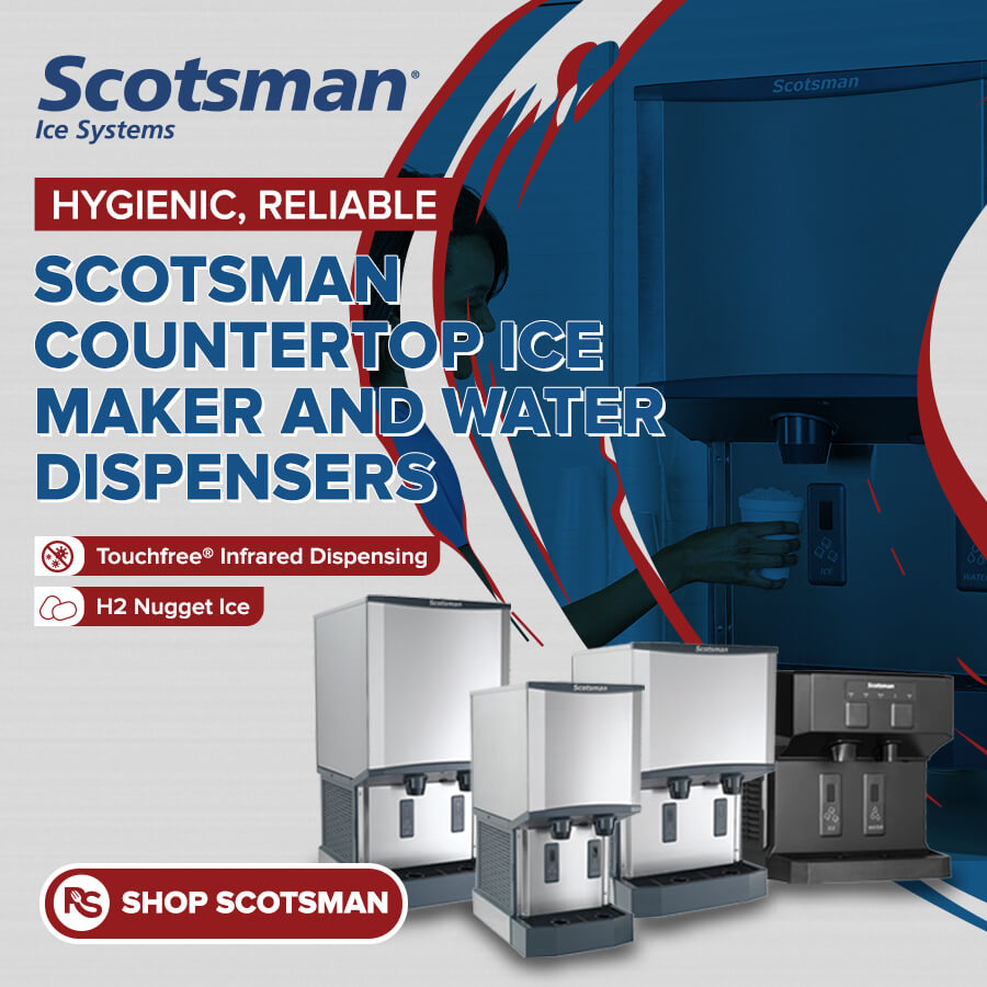 Scotsman countertop ice maker and water dispenser featuring touchfree infrared dispensing and H2 nugget ice