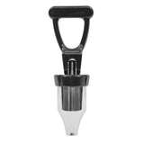 A metal and black plastic tool with a T-shaped handle and a cylindrical, tapered metal body, similar in sturdiness to a dishwasher safe beverage dispenser faucet. Ideal for digging or extracting soil, it stands upright against a white background.