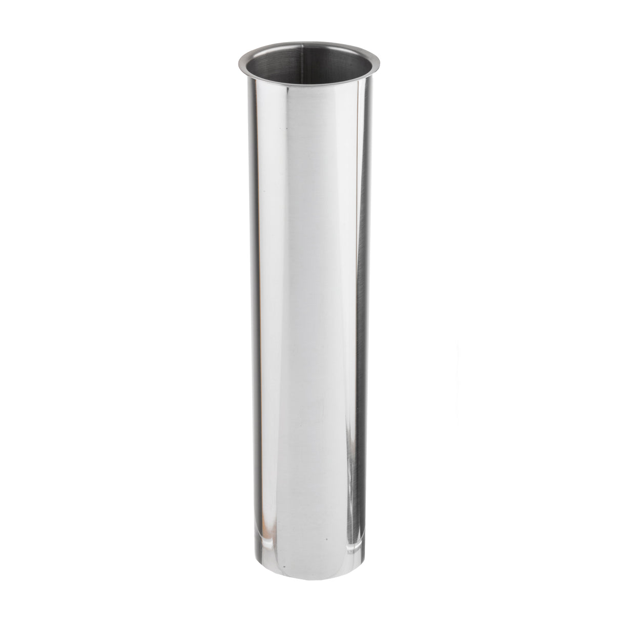 A tall, cylindrical stainless steel container with a reflective, shiny surface, ideal for beverage dispensers. The smooth, seamless sides and open top echo the signature quality of TableCraft. Photographed against a plain white background.
