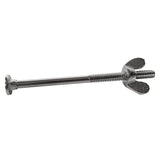 A silver metal bolt with a hexagonal head and partially threaded shaft, paired with a TableCraft 821U wing nut. The wing nut, featuring two wide extensions for hand tightening, is partially screwed onto the threaded end of the bolt.