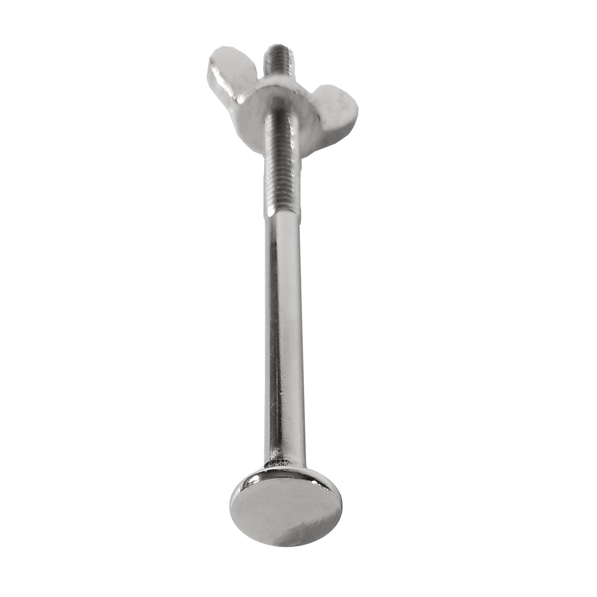 A shiny metal bolt with a rounded flat head and a threaded shaft, topped with a wing nut for hand tightening. The TableCraft 821U is photographed against a white background from a low angle, highlighting its smooth length and reflective surface.