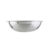 A shiny, 13 qt. stainless steel Mixing Bowl with a wide rim, viewed from the side against a plain white background. The reflective surface displays subtle light and shadow, emphasizing its smooth, curved shape.