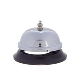 A classic TableCraft call bell with a shiny chrome plated dome and a small knob on top, sitting on a round black base. The bell is isolated on a plain white background.