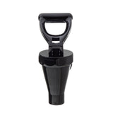 A glossy black plastic tool with a wide, hollow conical base narrowing toward the bottom. Designed for Slimline beverage dispensers, its rectangular handle is easy to grip and features a convenient cutout. Photographed against a white background.