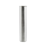 A tall, cylindrical stainless steel container with a smooth, shiny silver surface and a flat, slightly raised lid. This beverage dispenser stands upright against a plain white background.
