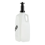 A white plastic jug with a black pump dispenser on top and a built-in handle. The bold black letters PER are printed vertically on its side. This pepper refiller is dishwasher safe. The background is plain white.