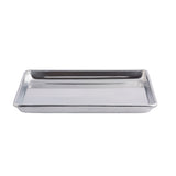 A rectangular, shallow 1/4 size sheet pan with slightly raised edges, photographed on a white background. The tray has a shiny, reflective surface and appears to be made of aluminum or stainless steel.