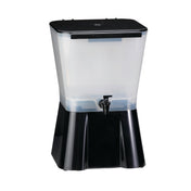 A large, rectangular 3 gallon beverage dispenser with a black base and lid. It features a front spigot for easy pouring, is dishwasher safe, and the simple design makes it perfect for serving water at events or gatherings.