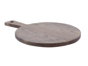 A round, flat Ashwood paddle display board with a handle on one side. The handle has a small hole near the end for hanging. The textured wood grain is visible, and the board lies on a white background.