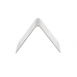 A silver, V-shaped stainless steel bracket with sharp edges is placed on a plain white background. The bracket is oriented with the point facing upward and the arms angled downward symmetrically, creating a simple geometric form.