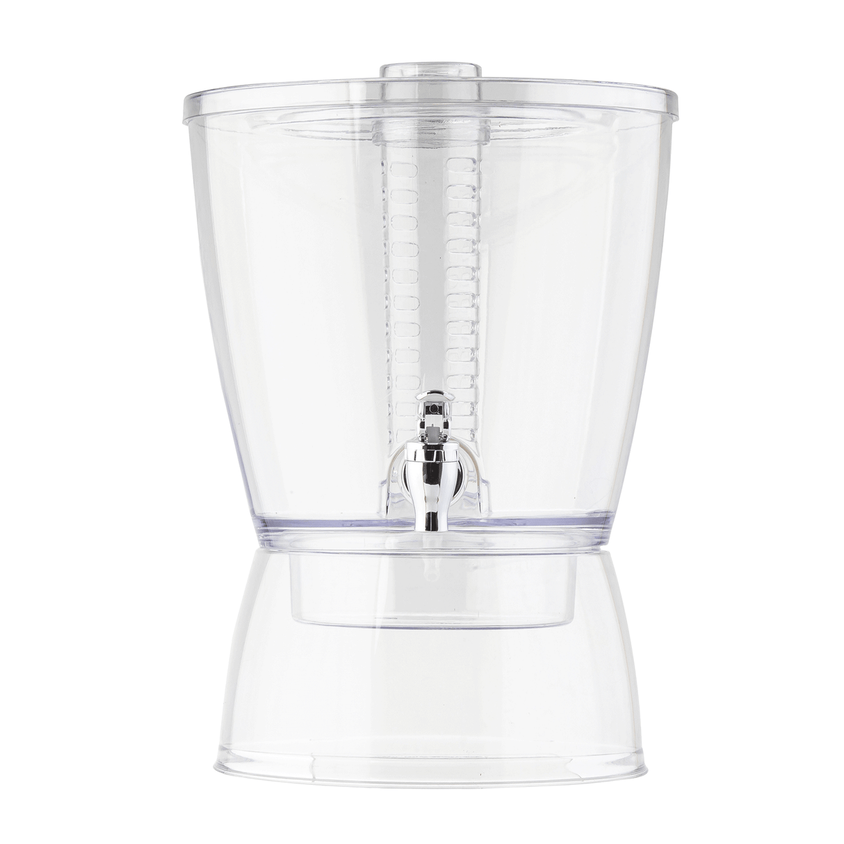 A clear, BPA free plastic blender jar with a lid and built-in blade assembly is shown against a white background. The jar is empty, and the metal blades are visible at the bottom center, with measurement lines faintly marked on the sides.