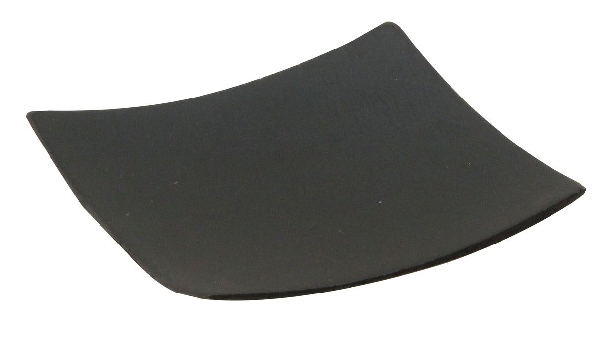 A matte black, slightly curved, square plate with upturned edges is shown on a white background. This TableCraft plate features a minimalist, modern design and smooth surface, perfect as a stylish disposable dish for any occasion.