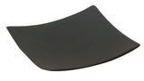 A matte black, slightly curved, square plate with upturned edges is shown on a white background. This TableCraft plate features a minimalist, modern design and smooth surface, perfect as a stylish disposable dish for any occasion.