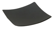A matte black, slightly curved, square plate with upturned edges is shown on a white background. This TableCraft plate features a minimalist, modern design and smooth surface, perfect as a stylish disposable dish for any occasion.