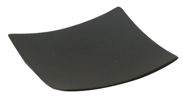 A matte black, slightly curved, square plate with upturned edges is shown on a white background. This TableCraft plate features a minimalist, modern design and smooth surface, perfect as a stylish disposable dish for any occasion.