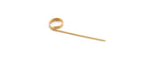 A single bamboo cocktail pick with one pointed end and a decorative spiral loop at the top, placed on a plain white background. This smooth, light-colored Card Holder Pick from TableCraft Products is perfect for serving appetizers or garnishes.