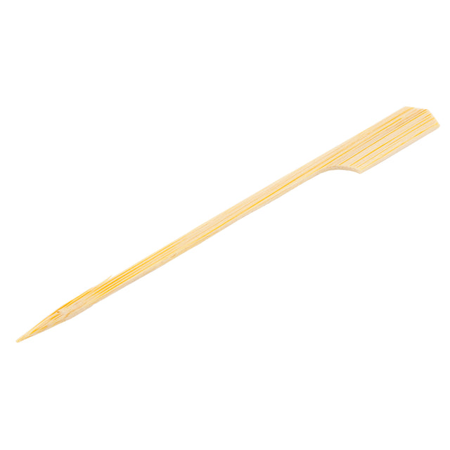 A single TableCraft bamboo paddle pick with a pointed tip and flat, slightly curved handle, isolated on a white background. The pick features a light tan color and visible natural wood grain patterns. Ideal for cash and carry presentations.