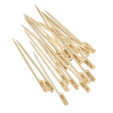 A scattered pile of light bamboo tweezers, each engraved with "ALLERGY" in capital letters, shown on a plain white background. These Allergy Pick tweezers are flat, with pointed tips and a notch on one side for easy gripping.