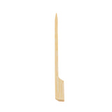 A single 7 inch TableCraft bamboo paddle pick rests vertically on a white background. One end is pointed, while the other end is square and flat. The chopstick has a smooth surface and a light wood grain pattern.
