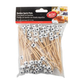 A clear plastic package of TableCraft bamboo sport picks, each topped with a small soccer ball decoration. The pack contains 100 bamboo toothpicks, with both English and Spanish text displayed on the packaging.