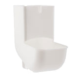 A white, plastic object shaped like a miniature toilet with smooth curves. Made of polypropylene, its minimalist design features no markings except a narrow slot at the top of the back panel. The object appears clean, modern, and dishwasher safe.