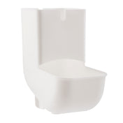A white, plastic object shaped like a miniature toilet with smooth curves. Made of polypropylene, its minimalist design features no markings except a narrow slot at the top of the back panel. The object appears clean, modern, and dishwasher safe.